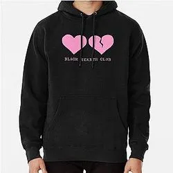 Black hoodie with pink broken heart and Black Hearts Club text