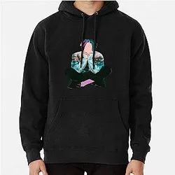 Black hoodie with illustrated YUNGBLUD seated cross-legged pose design