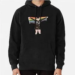 Black hoodie with small YUNGBLUD figure and rainbow wing graphic