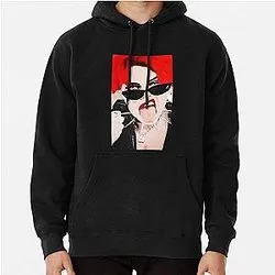 Black hoodie with red pop art style portrait design