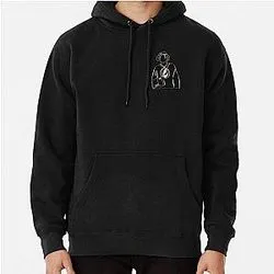 Black hoodie with small outline style line art icon design