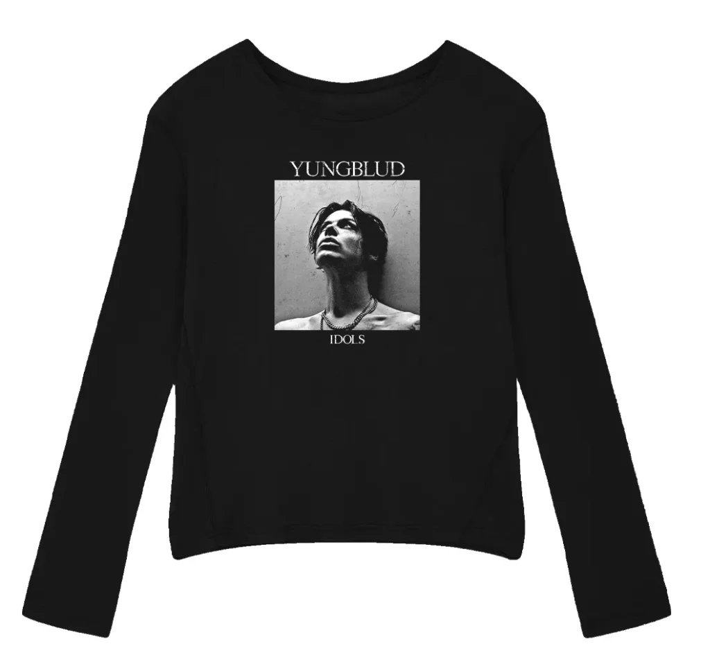 Black longsleeve with YUNGBLUD IDOLS album portrait design