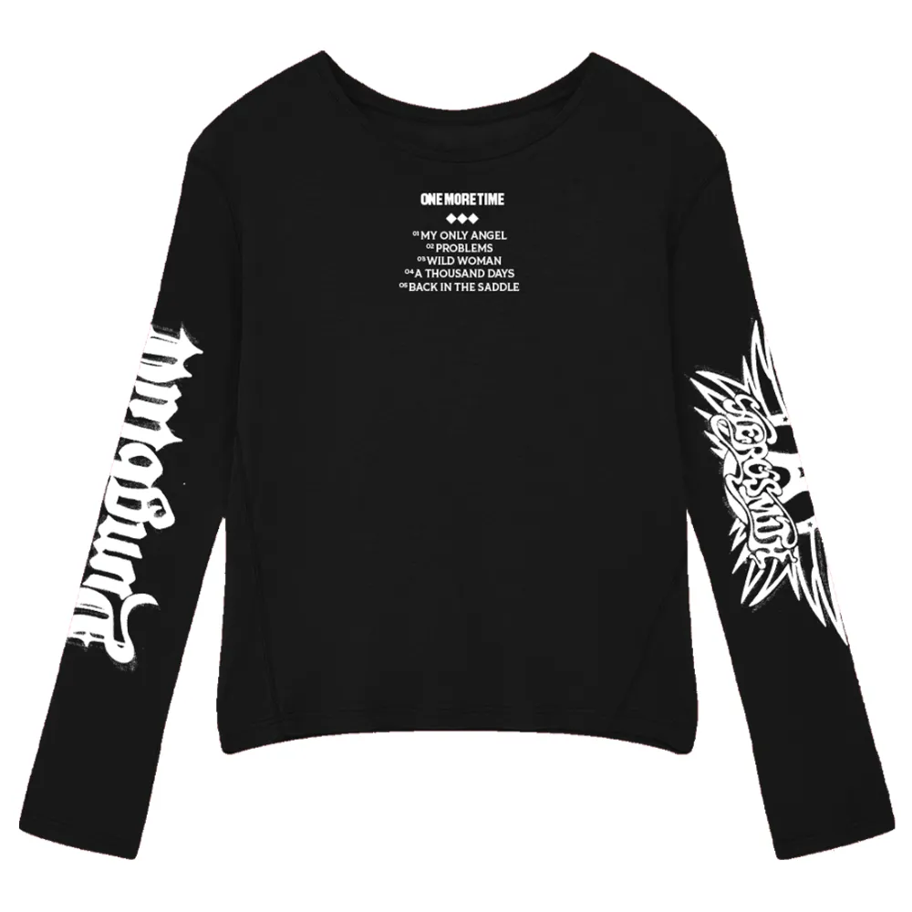 Black longsleeve with gothic YUNGBLUD text and tracklist print design
