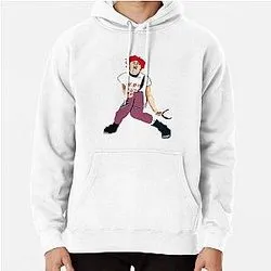 White hoodie with illustrated YUNGBLUD dynamic pose design in red and burgundy
