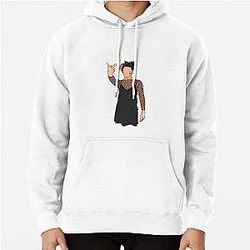 White hoodie with illustrated YUNGBLUD pointing pose design