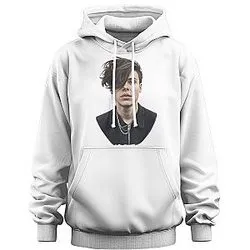 White hoodie with black and white YUNGBLUD photo portrait print