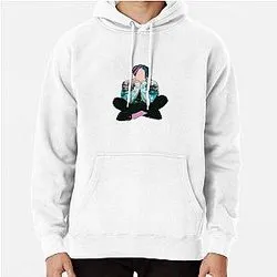 White hoodie with illustrated YUNGBLUD seated cross-legged pose design