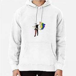 White hoodie with small YUNGBLUD figure and rainbow wing graphic