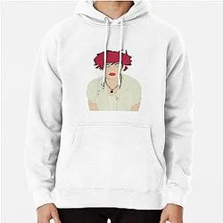 White hoodie with illustrated YUNGBLUD portrait and red curly hair