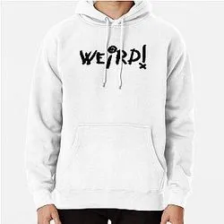 White hoodie with bold Weird! wordmark logo print from YUNGBLUD