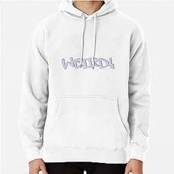 White hoodie with lavender bubble style Weird wordmark print